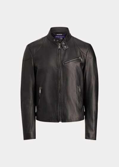 Chaquetas Ralph Lauren Hombre Negros - Randall Lambskin Biker - YGTBK6207